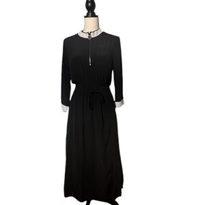 Alexis Roe Cotton Black Dress Sz S White Tab Collar & Cuffs Lined Pre-owned